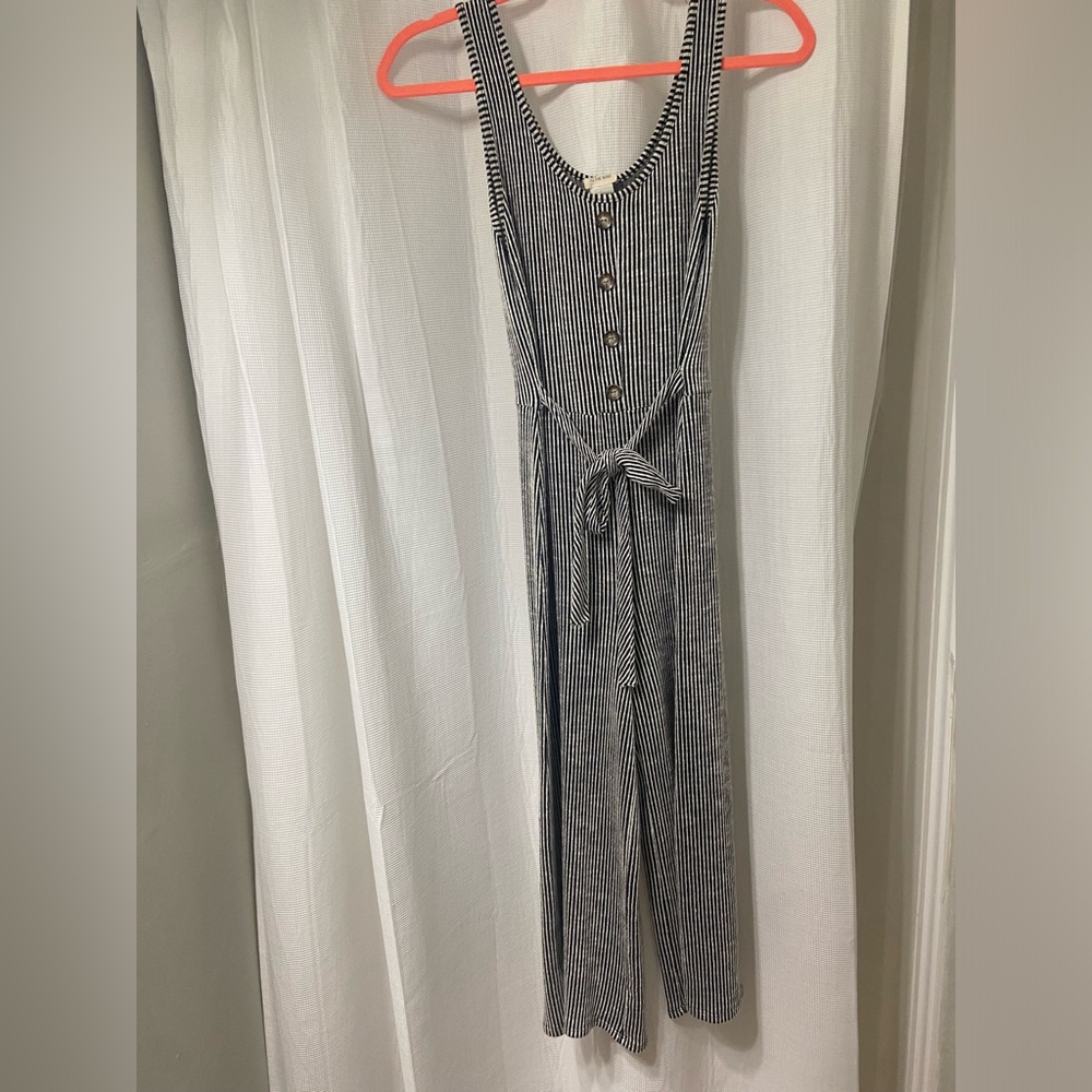 Caution to the Wind Striped Belted Jumpsuit Size Small